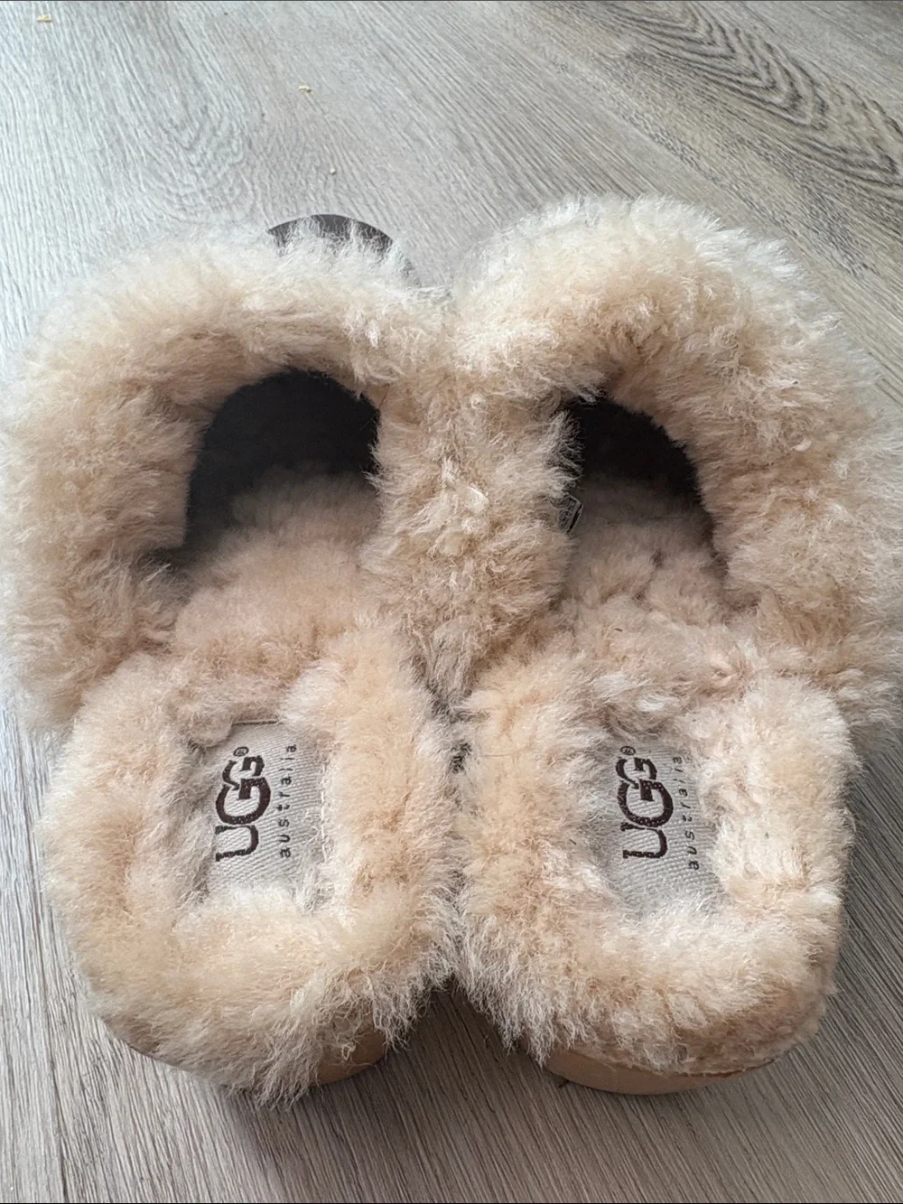 UGG Australia Kalie Brown Leather Shearling Lined Wooden Clogs Size 7 cozy warm - Picture 6 of 10